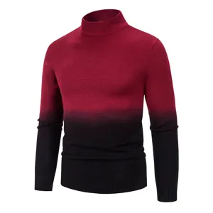 Jersey hombre cuello alto degradado tejido otoño invierno cálido suéter elegante top.