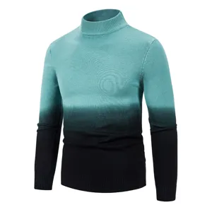 Jersey Hombre Cuello Alto Degradado Manga Larga Slim Fit Pullover Casual Elegante