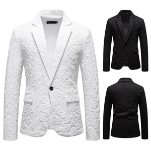 Men's Business Slim Fit Suit Jacket 3D Rose Floral Jacquard Single Button Formal Blazer For Wedding Groom Party