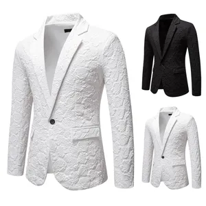 Men's floral jacquard slim fit suit jacket stylish one button casual wedding blazer coat.