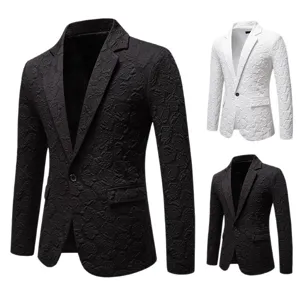 Men's business slim fit floral jacquard suit jacket for wedding, groom and party.