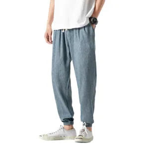 Men's casual linen harem pants, breathable summer loose cotton trousers, stylish daily wear.