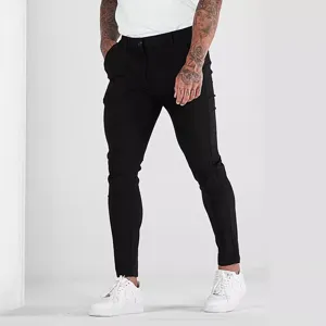 Men's Casual Stretch Slim Fit Straight Long Pants Solid Color Button Fly Trousers