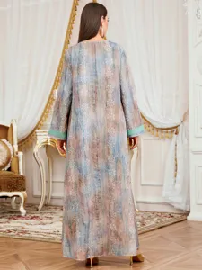 Vestido largo maxi vintage con estampado floral manga larga elegante bata informal para mujer.