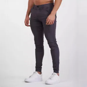 Men's solid dark grey slim fit stretch casual trousers, perfect for outdoor wear.