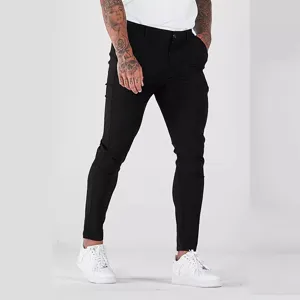 Men's Casual Slim Fit Stretch Long Pants Spring Summer Solid Black Trousers Outdoor