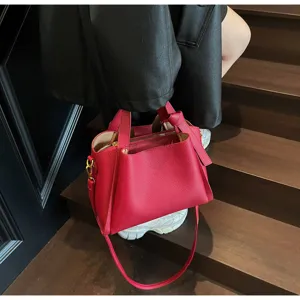 Red textured bucket bag women large capacity handbag stylish shoulder crossbody bag