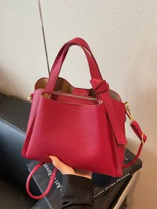 Women's Urban Minimalist PU Leather Bucket Bag Large Capacity Casual Commuter Shoulder Crossbody Handbag
