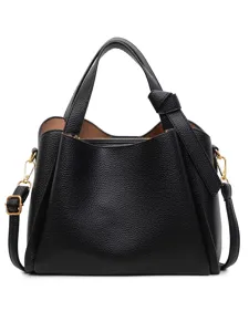 Black leather bucket bag women handbag classic top handle shoulder crossbody bag commuter.