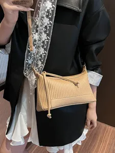 Korean style trendy women shoulder crossbody bag, chic pleated design pillow bag for daily use.