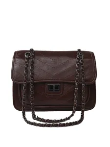 Women brown quilted chain shoulder bag stylish large capacity fashion crossbody bag main view display