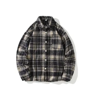 Giacca a Camicia di Flanella a Quadri da Uomo Vestibilità Comoda Manica Lunga Casual Misto Lana Cappotto Autunno Inverno Top