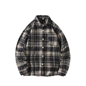 Giacca camicia in lana a quadri da uomo casual maniche lunghe vestibilità comoda autunno inverno top