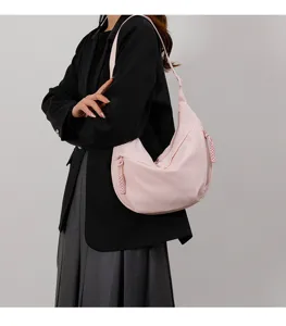 Women casual crescent shoulder bag pink lightweight crossbody dumpling bag versatile style daily