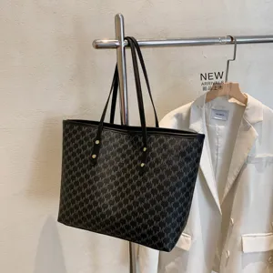 Schwarze Monogramm Tote Bag große Kapazität Umhängetasche lässige Shopper Tasche für Damen