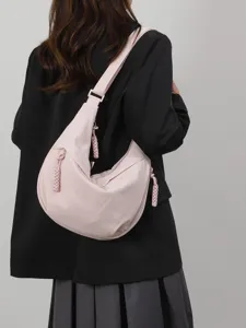 Women casual crescent shoulder bag pink dumpling crossbody bag lightweight daily purse stylish