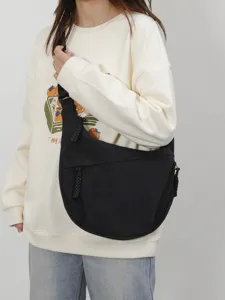 Women black crescent crossbody bag, casual versatile single shoulder dumpling bag lightweight