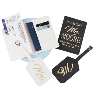 Conjunto de funda de pasaporte y etiqueta de equipaje de cuero PU, regalo de boda.