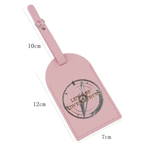 Rosa PU Leder Gepäckanhänger Koffer Adressanhänger mit Kompass Motiv und Riemen 12x7cm
