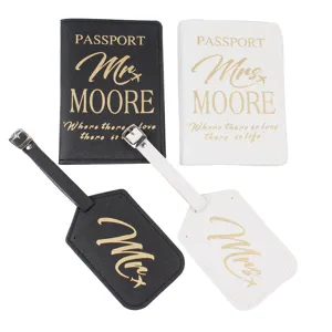 Juego de funda de pasaporte y etiqueta de equipaje para parejas, accesorios de viaje PU.