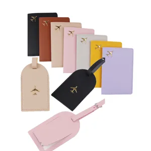 Minimalistische Einfarbige PU Leder Reisepasshülle Und Kofferanhänger Set Reisedokumente Tasche Mit Metall Flugzeug Ornament Unisex