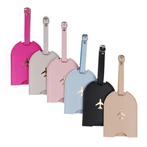 Colorful PU leather luggage tags with gold airplane pattern travel accessories set of 6
