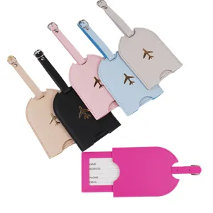PU Leather Luggage Tag Travel Suitcase ID Labels Airplane Pattern Privacy Cover Bag Accessories For Men Women