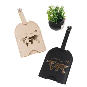 Set de etiquetas de equipaje de cuero con mapa mundial dorado etiquetas de viaje maleta