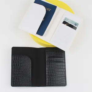 Crocodile pattern PU leather passport holder multi card slot travel document organizer
