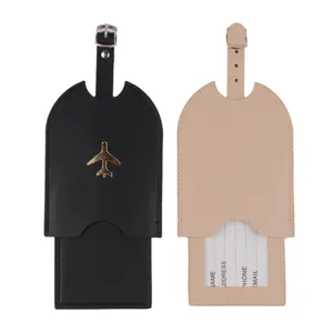 PU leather luggage tags set with secure ID card slot and travel strap for suitcase.