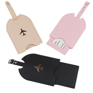 PU leather travel luggage tags set featuring airplane pattern and card holder in 3 colors.