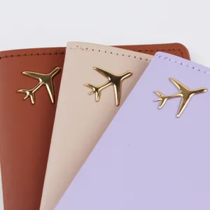 Porta passaporto in pelle PU organizzatore documenti con emblema aereo metallico