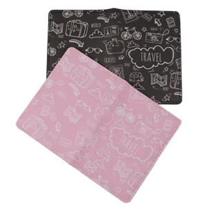 Fundas para pasaporte de viaje de cuero PU, cubierta protectora con diseño doodle.