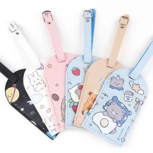 Niedliche Cartoon PU Leder Kofferanhänger Reise Tasche Name ID Adresse Etiketten Set