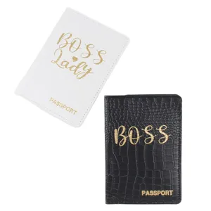 Crocodile pattern PU leather passport cover set, stylish travel document organizer bag.