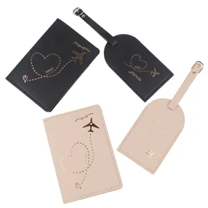 Leder Reisepasshülle und Kofferanhänger Set Reise Accessoires schwarz und beige