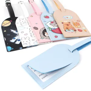 Niedliche Cartoon PU Leder Kofferanhänger Set mit Namensschild für Reisegepäck Tasche.