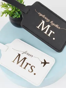 Mr Mrs PU Leather Luggage Tags Waterproof Travel Suitcase ID Labels Honeymoon Wedding Gift Accessory For Couples Black White