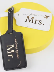 PU leather couple luggage tag set, black and white Mr and Mrs travel tags for wedding gift.