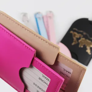 Etiqueta de equipaje de cuero de doble capa funda para pasaporte rosa beige accesorio viaje