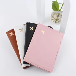 Business Porta Passaporto in Pelle PU Portafoglio da Viaggio Carino Aereo Stampa in Oro Custodia Documenti Protezione Slot per Carte Organizer Unisex
