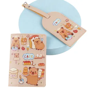 Set copripassaporto in pelle PU e etichetta per bagaglio capybara organizer per viaggi.