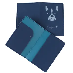 Portapasaporte de cuero azul con lindo diseño de perro organizador de documentos de viaje