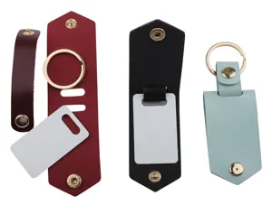 DIY sublimatie lederen sleutelhanger blanks met metalen ringen en aluminium platen voor gifts.