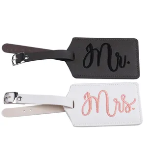 Couple luggage tags set matching PU leather travel bag labels for Mr and Mrs gifts
