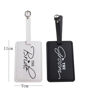 Couple luggage tags set bride groom PU leather travel suitcase ID label tag white black