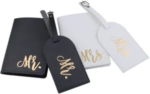 Zwart witte lederen paspoorthouder bagagelabel set koppel reizen accessoires ID tas