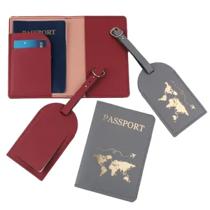 Set copripassaporto ed etichetta per bagagli in pelle PU con design mappa del mondo.