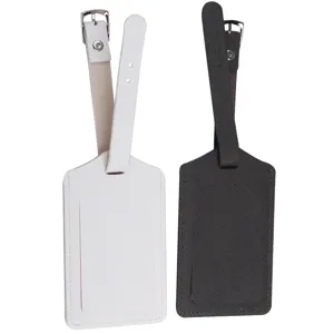 Leather luggage tags set for suitcases, durable travel bag labels with adjustable straps.