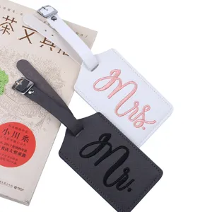 Couple Luggage Tags PU Leather Embroidery Mr And Mrs Travel Suitcase ID Labels For Honeymoon Wedding Gift Accessories